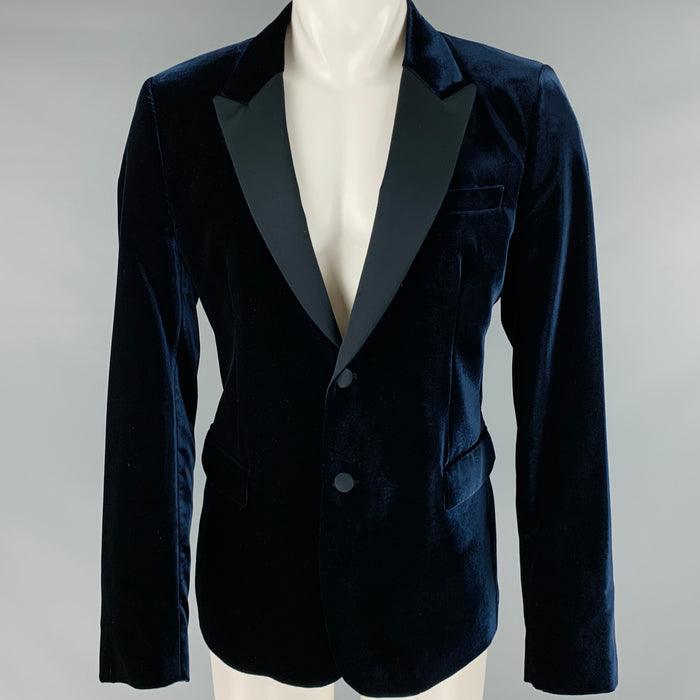EMPORIO ARMANI Size 42 Navy Black Velvet Viscose Cupro Sport Coat