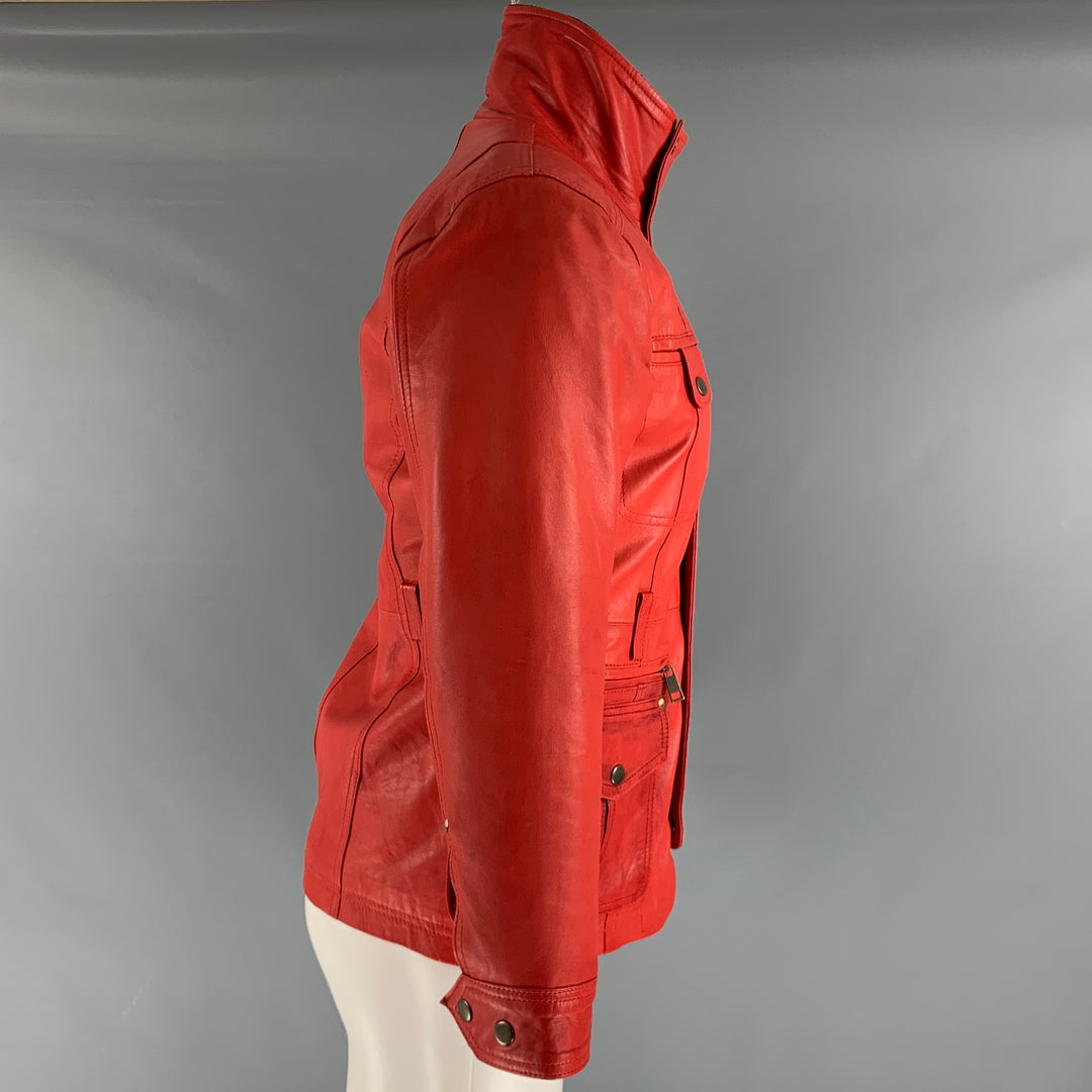 LEATHER CULT Talla M Chaqueta de cuero de materiales mixtos Rojo Marrón