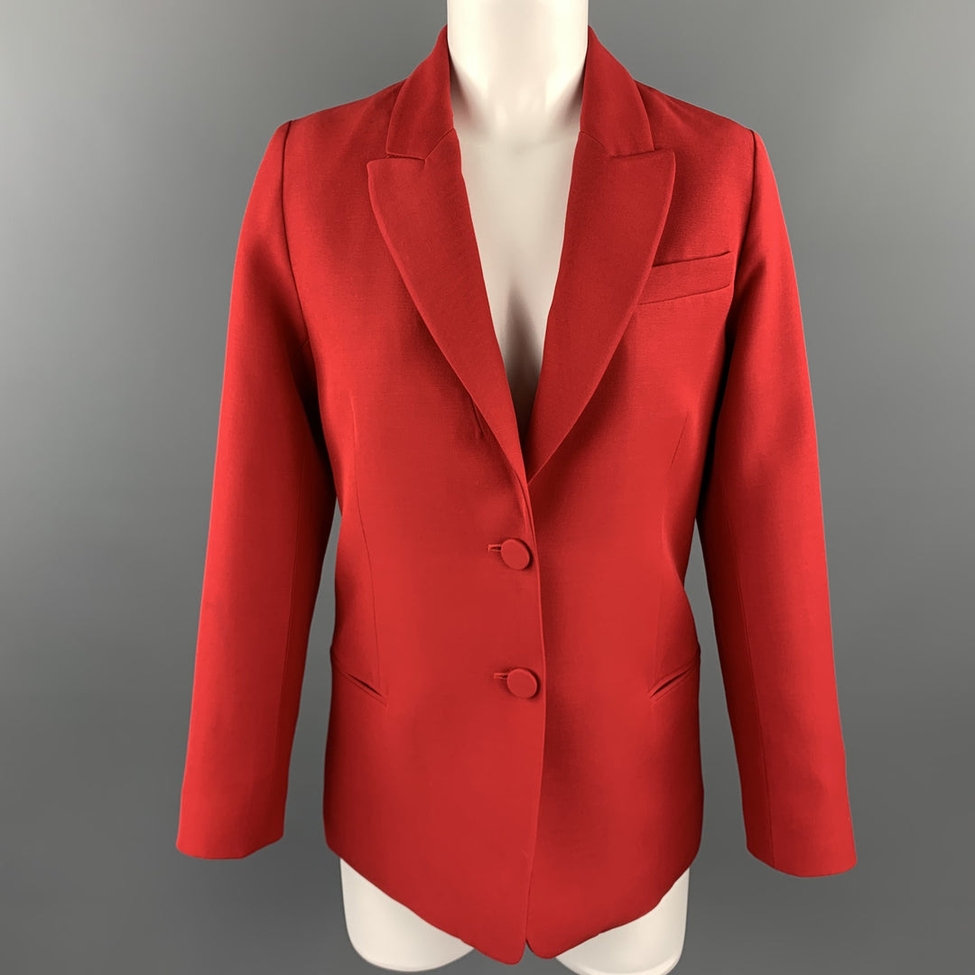 VALENTINO Size 2 Red Silk Wool Peak Lapel Blazer