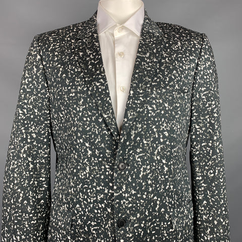 CALVIN KLEIN COLLECTION Size 44 Black & White Print Cotton Blend Sport Coat