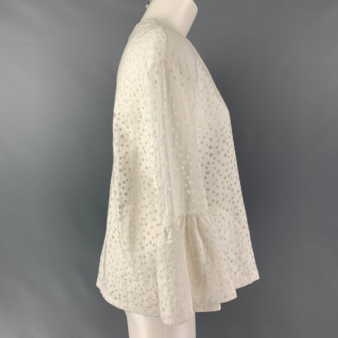 AKRIS Size 6 White Viscose and  Nylon Polka Dot Oversized Casual Top