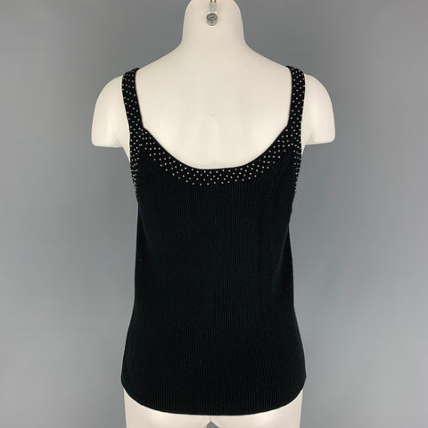 BOB MACKIE Size L Black Cotton Rhinestones V-Neck 2 Piece Cardigan Set