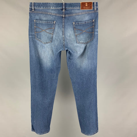 BRUNELLO CUCINELLI Size 34 Blue Washed Cotton Button Fly Jeans
