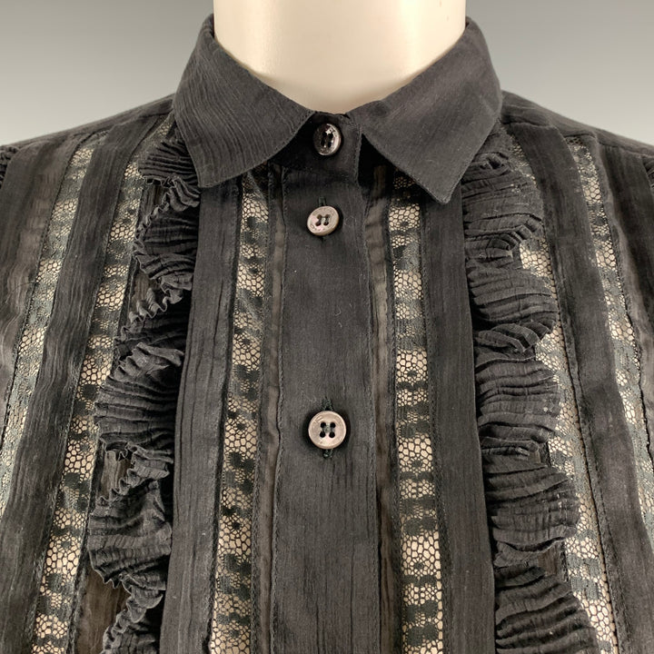 ETRO Size S Black Cotton  Silk Sheer Button Up Shirt