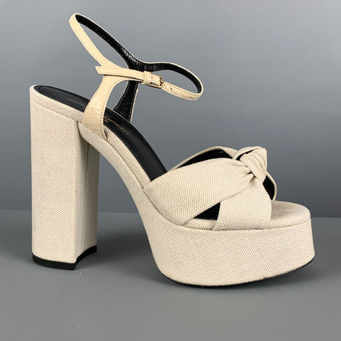 SAINT LAURENT Sandalias con plataforma de lona color crema Talla 7.5