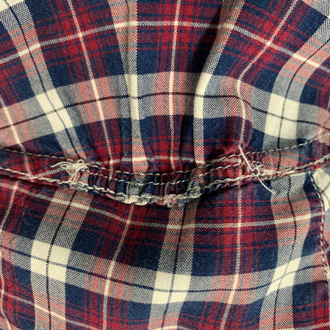 BRUNELLO CUCINELLI Size S Navy Burgundy Plaid Button Down Long Sleeve Shirt