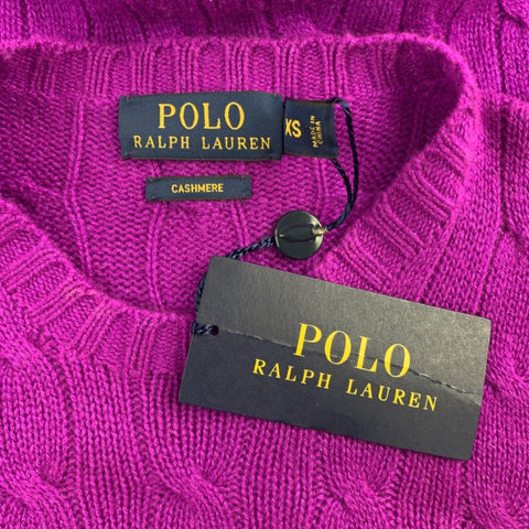 RALPH LAUREN Size XS Magenta Cable Knit Cashmere Crew-Neck Sweater