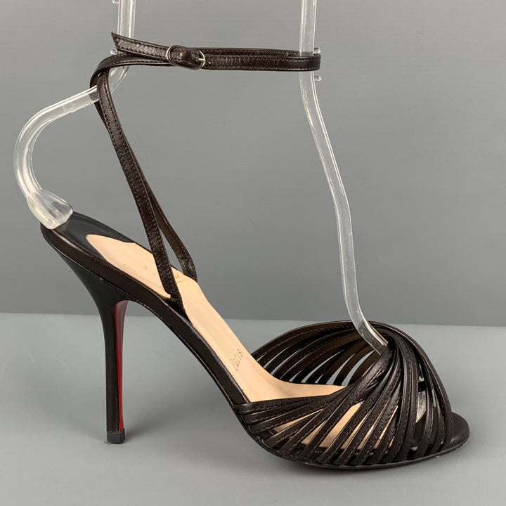 CHRISTIAN LOUBOUTIN Size 7 Brown Leather Ankle Strap Sandals