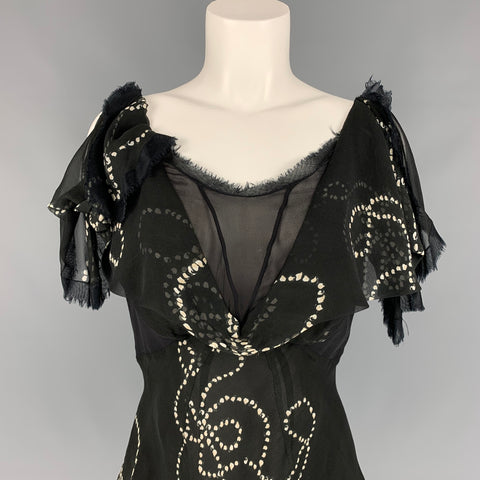 ZAC POSEN Size 10 Black & White Chiffon Silk Dots Blouse