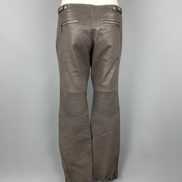 RUFFO Size 34 Taupe Textured Leather Knee Pad Biker Pants