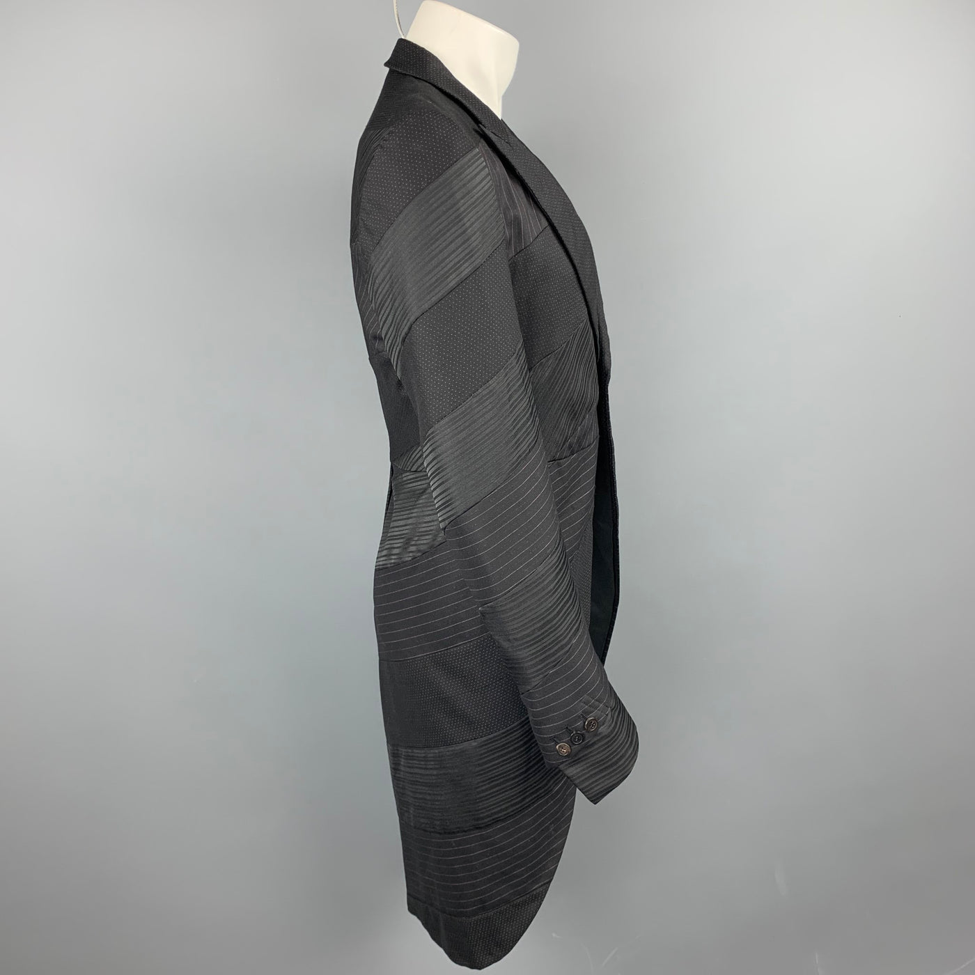 COMME des GARCONS HOMME PLUS Size M Black Mixed Fabrics Peak Lapel Tails Coat
