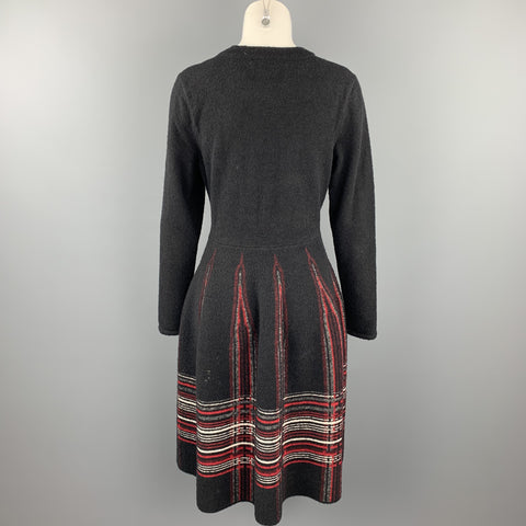 M MISSONI Talla 10 Vestido de mezcla de poliamida a cuadros de punto negro y rojo