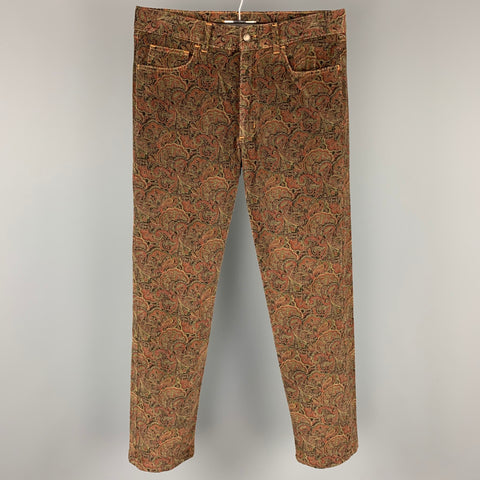 DAKS Size 33 Black & Burgundy Print Corduroy Jean Cut Casual Pants
