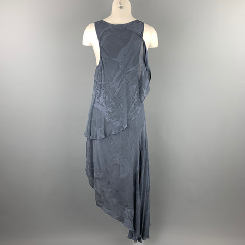 NICHOLAS K Taille S Robe Longue Asymétrique en Viscose Marbrée Bleue