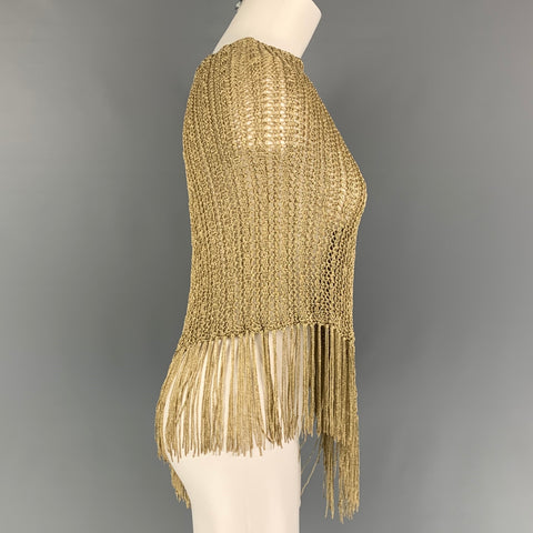 RALPH LAUREN Black Label Size XS/S Gold Viscose Polyester Mesh Fringed Cape