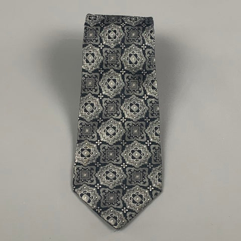 Vintage GIANNI VERSACE Navy Silver Baroque Silk Tie
