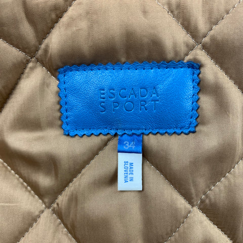ESCADA Taille 4 Blouson Bomber En Cuir Perforé Beige