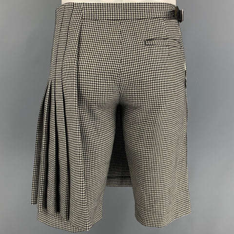 COMME des GARCONS BLACK Size L Black White Houndstooth Wool Pleated Skirt Shorts