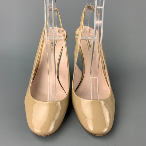 MIU MIU Size 5.5 Beige & Gold Patent Leather Pumps