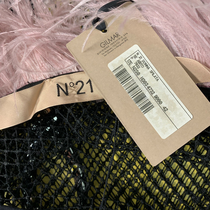 Nº21 Size 6 Black Pink Polyester Feathers Long Cocktail Dress