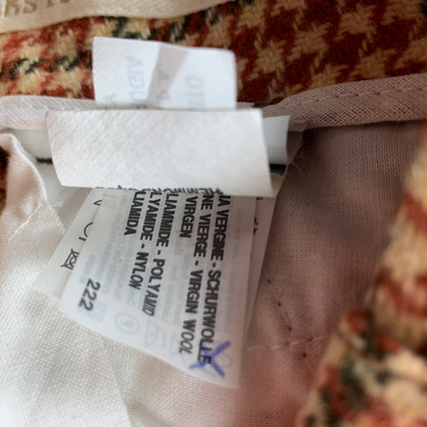 DAKS Taille 32 Pantalon décontracté en laine pied-de-poule beige et orange / polyamide avec braguette zippée