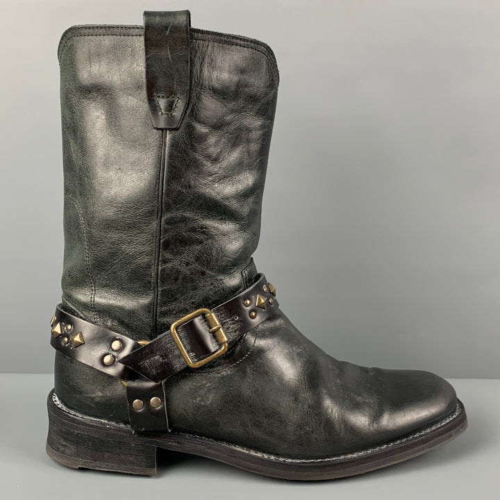 JOHN VARVATOS Size 9.5 Black Studded Leather Pull On Boots