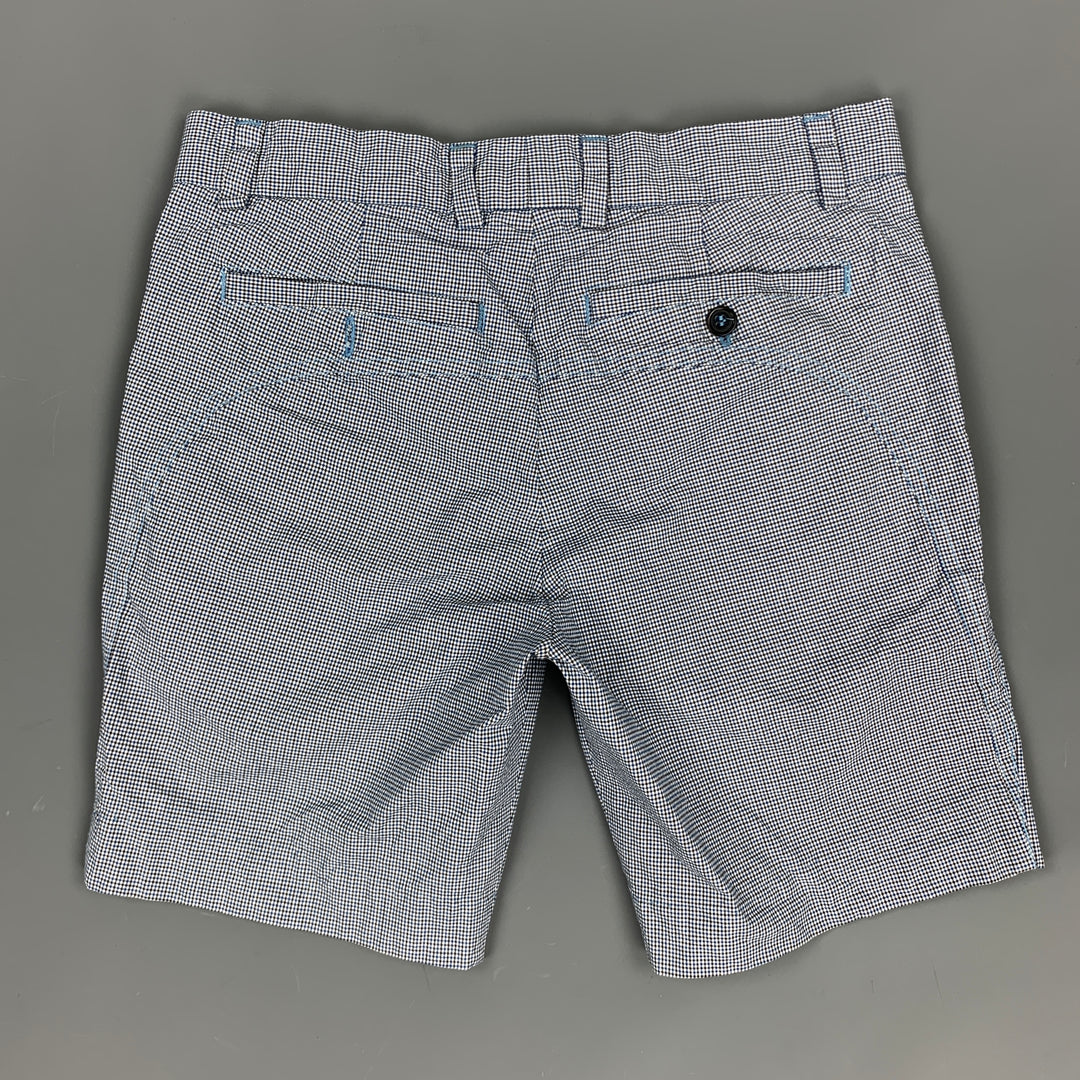 MR. TURK Size 28 Blue Checkered Cotton Zip Fly Shorts