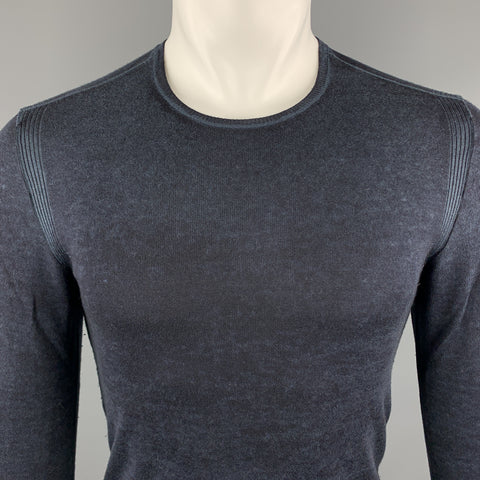 JOHN VARVATOS Size S Black & Navy Heather Silk / Cashmere Crew-Neck Pullover Sweater
