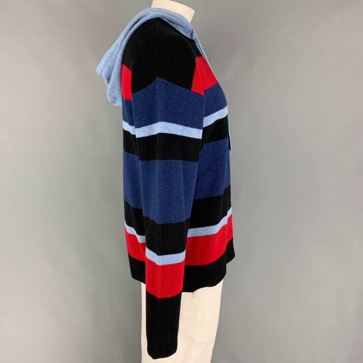 J.W.ANDERSON Size L Blue Black Red Stripe Merino Wool Hooded Sweater