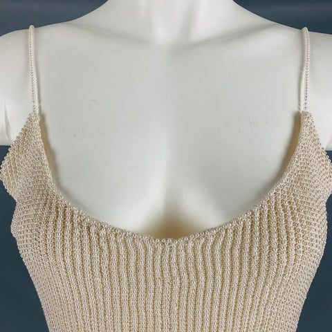 RALPH LAUREN Size L Beige Viscose Beaded Spaghetti Straps Dress Top
