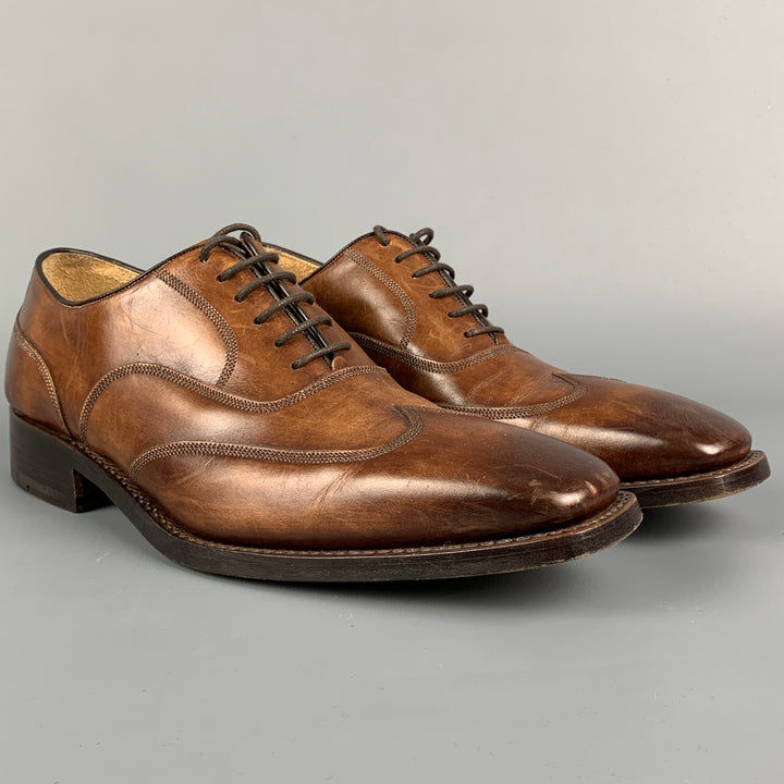 CALZOLERIA HARRIS x BARNEY'S NEW YORK Size 7.5 Brown Antique Leather Lace Up Shoes