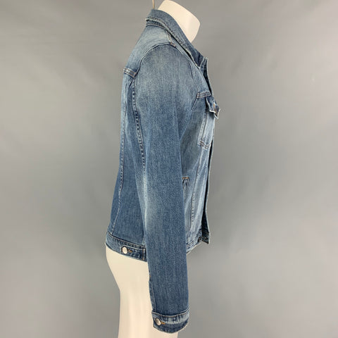 FRAME Size M Blue Distressed Cotton Trucker Jacket