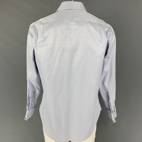 TED BAKER Size L Light Blue Navy Dots Cotton French Cuff Long Sleeve Shirt