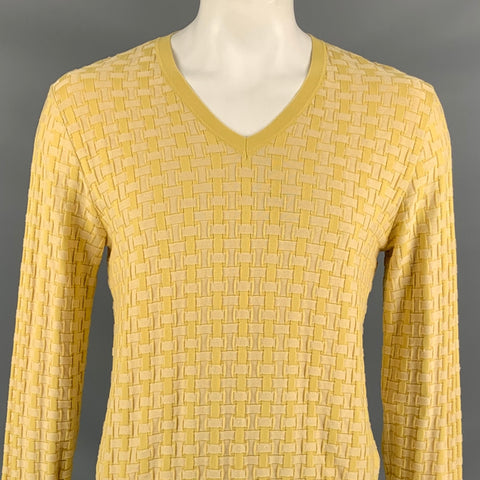 BURBERRY PRORSUM Spring Summer 2016 Size L Yellow Knitted Silk / Cotton V-Neck Pullover