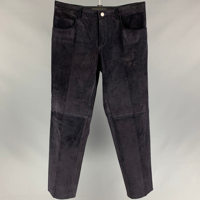 PRADA Size 31 Black Suede Straight Casual Pants