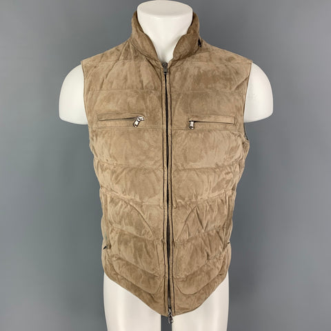 BRUNELLO CUCINELLI Size M Beige Suede Padded Vest