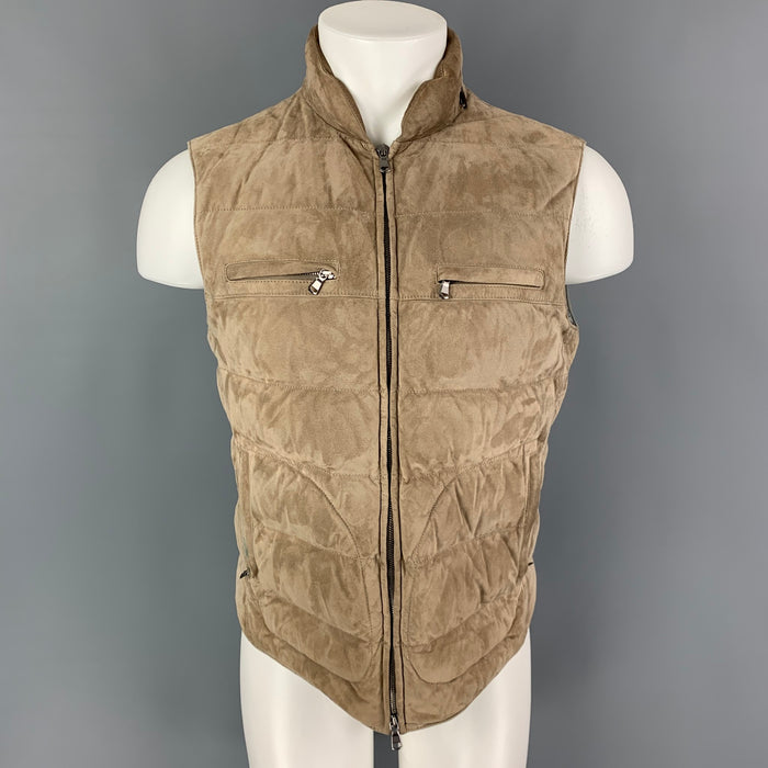 BRUNELLO CUCINELLI Chaleco acolchado de ante beige Talla M
