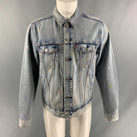 LEVI STRAUSS  Size M Blue Paint Splatter Cotton Denim Jacket