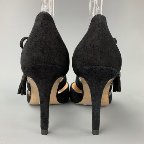 L.K.BENNETT Size 11 Black Suede Loren Strappy Pumps