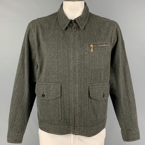RRL by RALPH LAUREN Size XL Dark Olive Textured Cotton Jacket