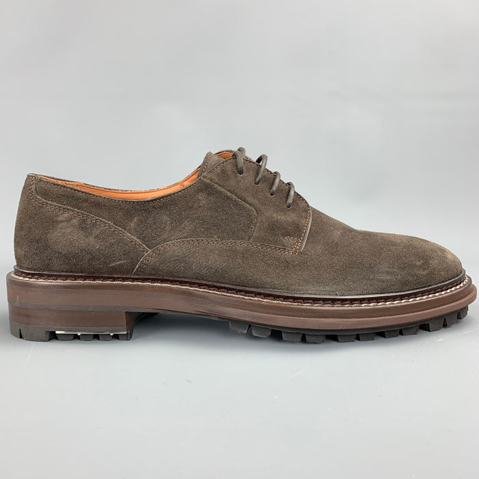 LANVIN Size 11 Brown Suede Lug Sole Lace Up Shoes