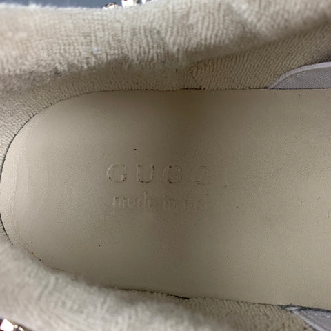 GUCCI Size 8.5 Off White Green Distressed Leather Crystal Screener Sneakers