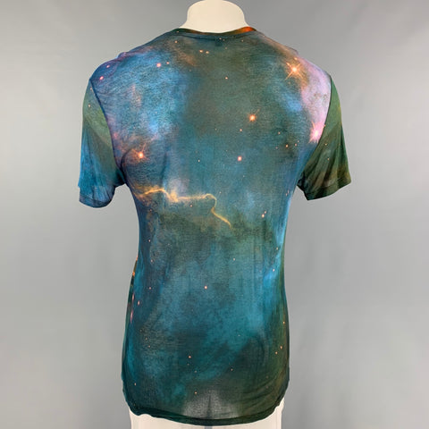 CHRISTOPHER KANE Size L Blue Multi-Color Galaxy Print Modal Crew-Neck T-shirt