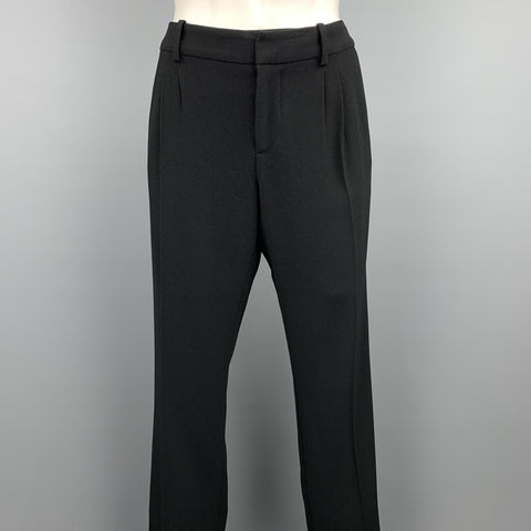 BALENCIAGA Size L Black Triacetate Blend Pleated Dress Pants