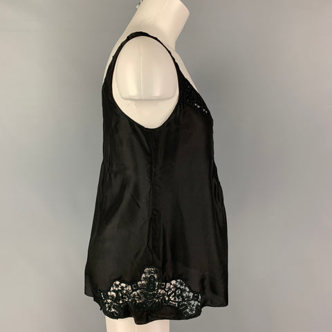 REBECCA TAYLOR Size 0 Black Silk Embroidered Camisole Casual Top