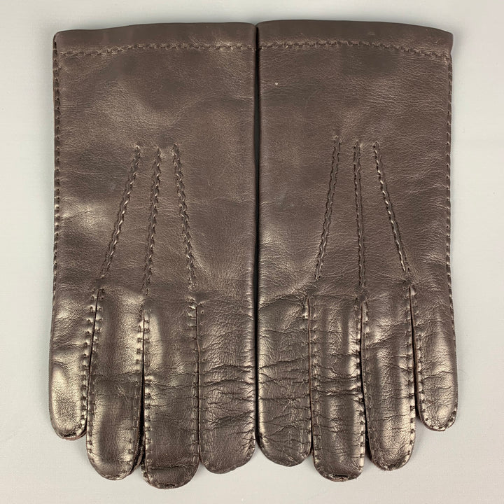 CALVIN KLEIN Brown Leather Cashmere Gloves