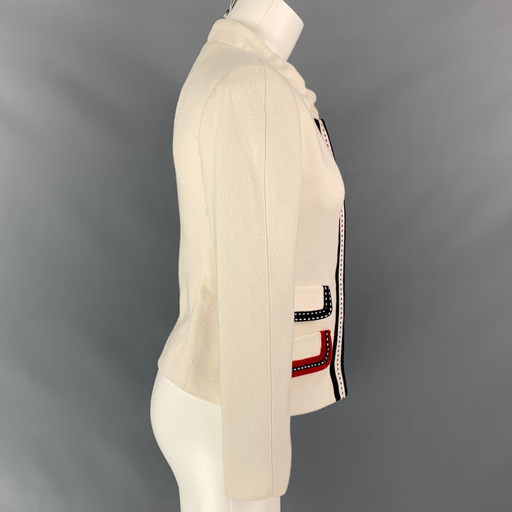 D&G by DOLCE & GABBANA Size 6 Cream Cotton Ribbon Trim Jacket