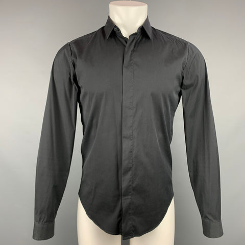VALENTINO Size S Black Cotton Blend Hidden Button Long Sleeve Shirt