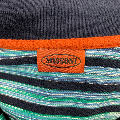 MISSONI Taille M Polo boutonné en coton à rayures noires et bleues
