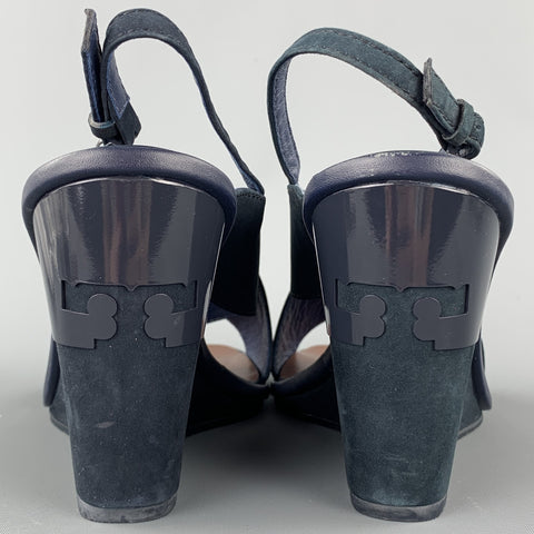 TORY BURCH Cuñas con tiras cruzadas de ante azul marino talla 7